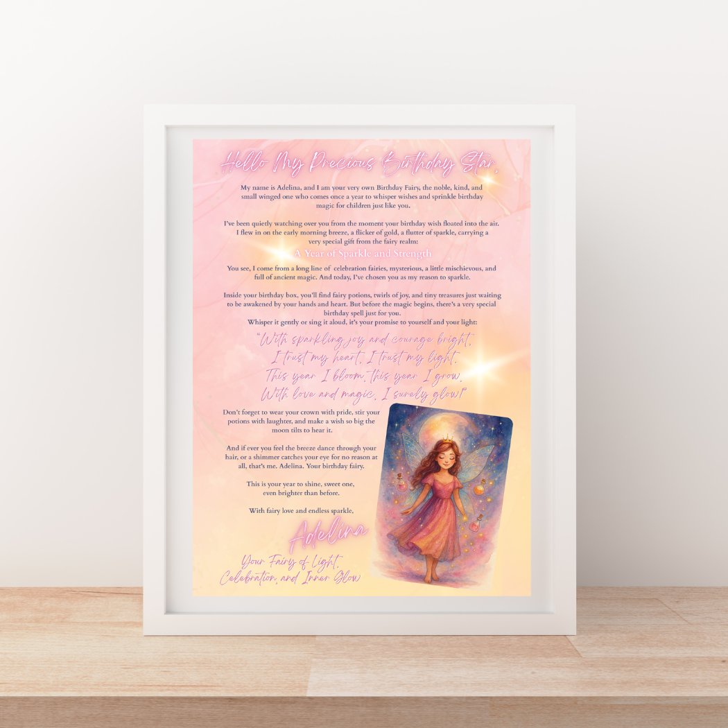 Fairy birthday box for girls with crown, sash, potions, and birthday fairy letter