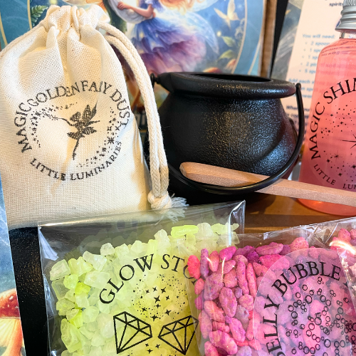 Fairy dust and pixie-themed sensory kit with natural non-toxic ingredients