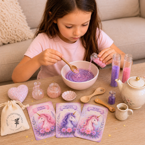 child stirring a magic confidence potion