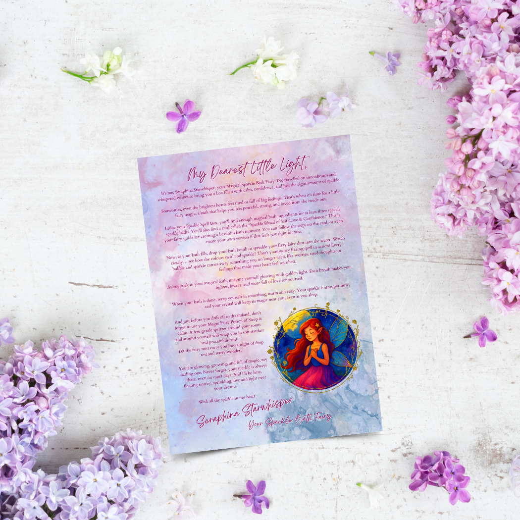 Self-care bath ritual kit for kids aged 5+ with glittery water and emotional support elements