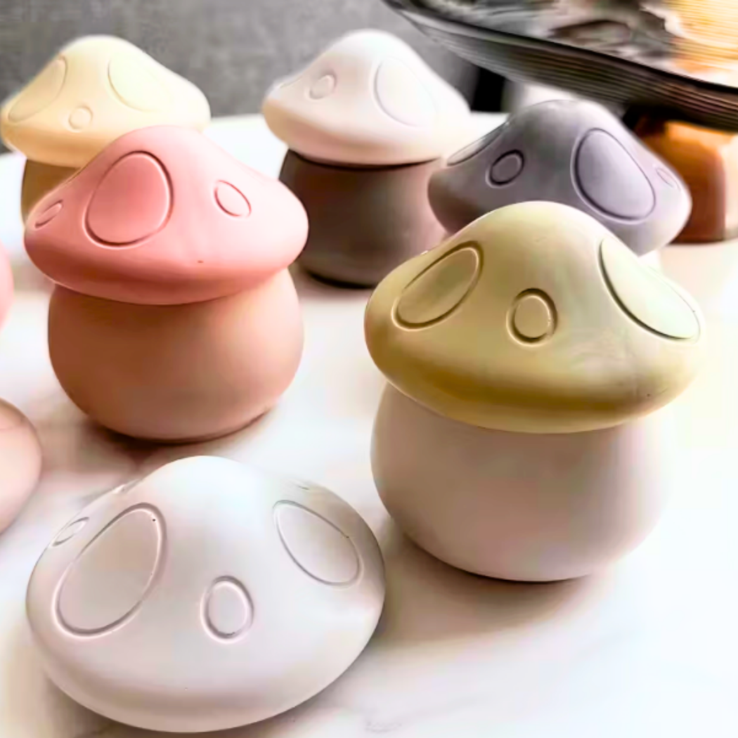 Pastel mushroom mixing pots for kids’ potion play – whimsical sensory play accessories