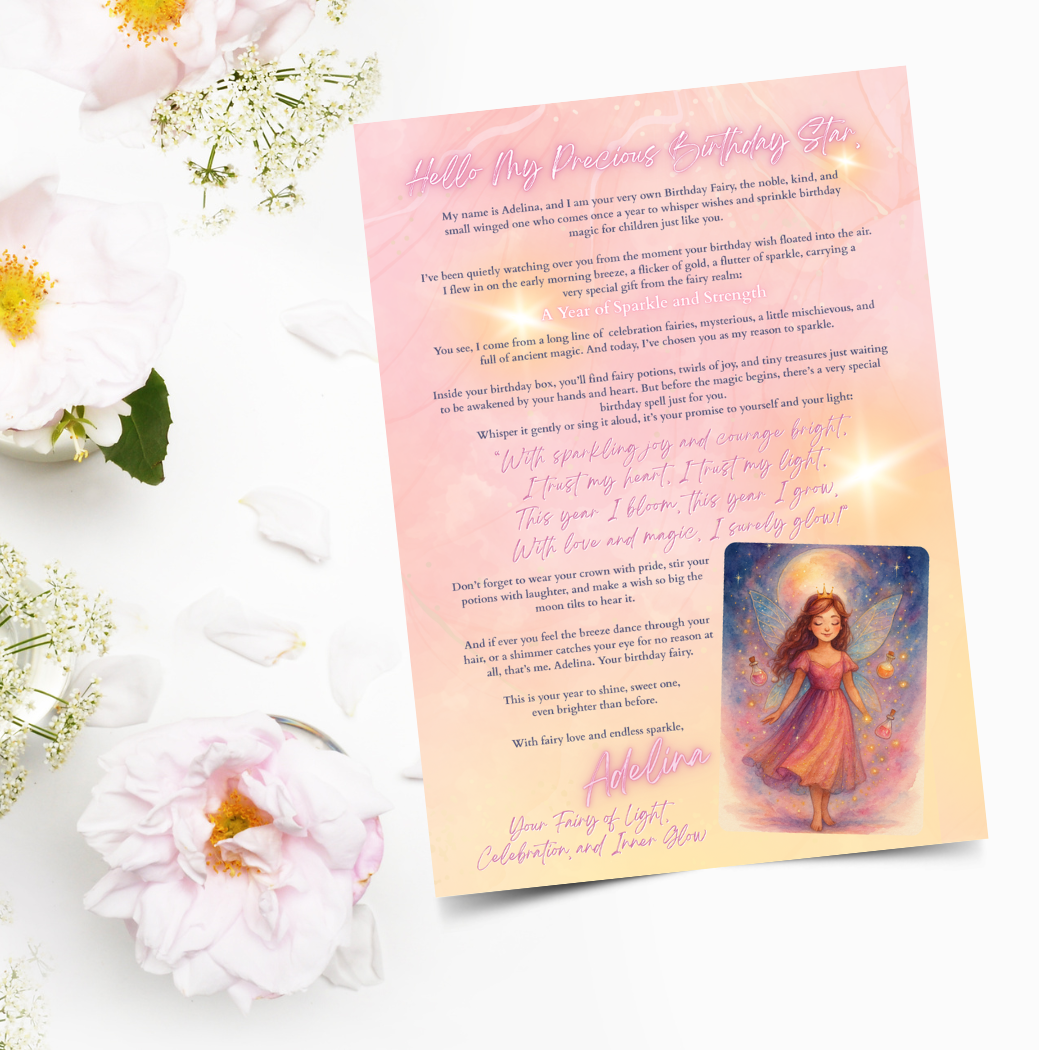 Adelina the birthday fairy letter and affirmation cards from magical birthday kit for girls