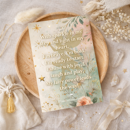 Motivational card with floral design and text on a textured surface with decorative elements.