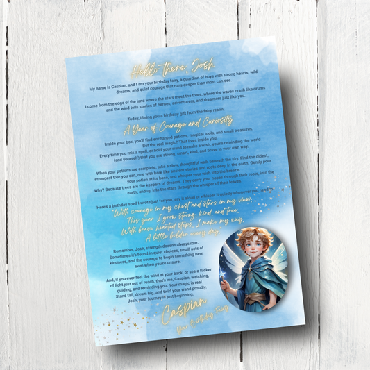 Children's book or storybook with a fairy tale character on a light wooden surface
