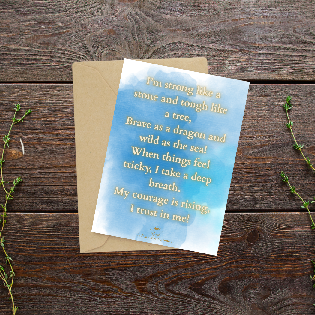 Motivational card with a poem on a wooden surface