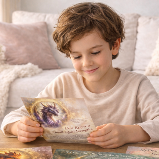 Boy reading drago tales letters