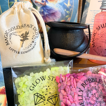 Fairy dust and pixie-themed sensory kit with natural non-toxic ingredients