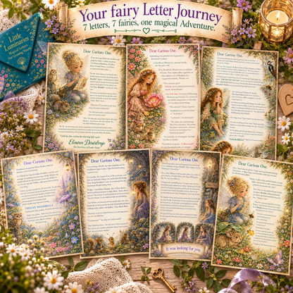fairy letter flay lay showing 7 magical fairy letters from Little Luminaries