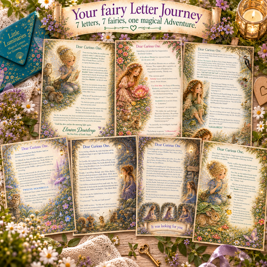 fairy letter flay lay showing 7 magical fairy letters from Little Luminaries