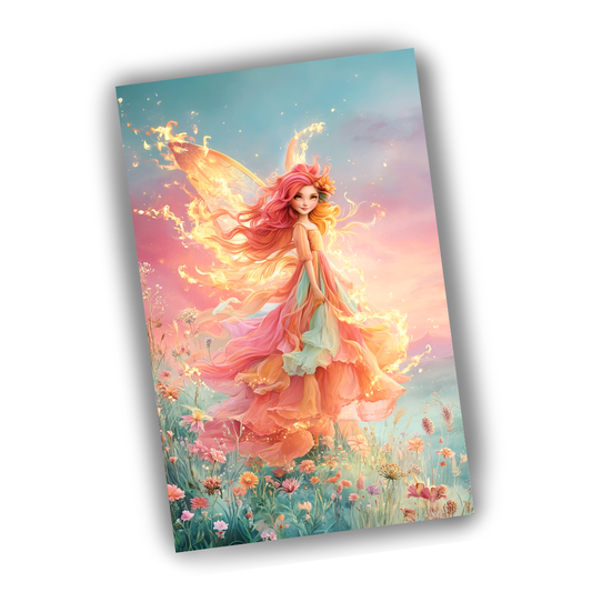 Colorful fairy in a garden with flowers on a white background