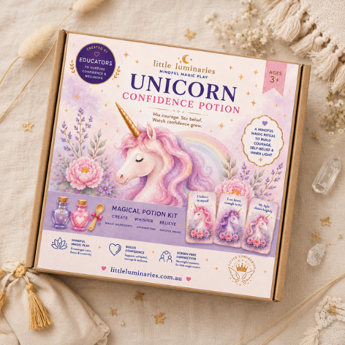 Unicorn confidence potion kit packaging on a neutral background