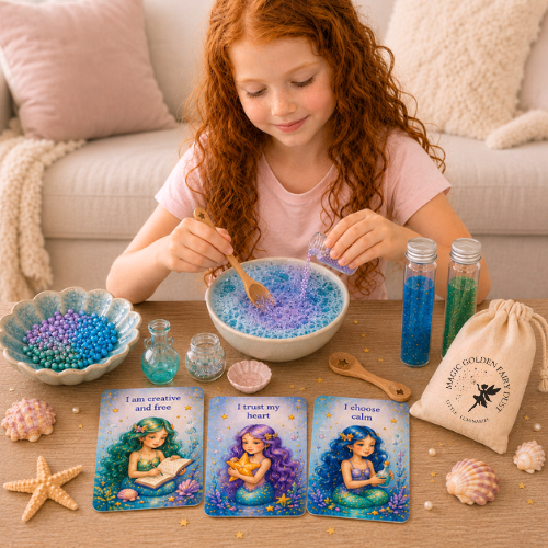 girl playing with a mermaid creative potion kit