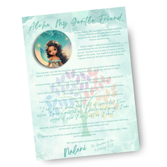 Greeting card with a fairy illustration and text on a light blue background