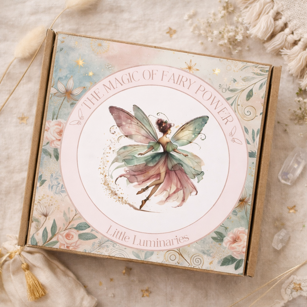 Box with fairy design and 'The Magic of Fairy Power' text on a floral background