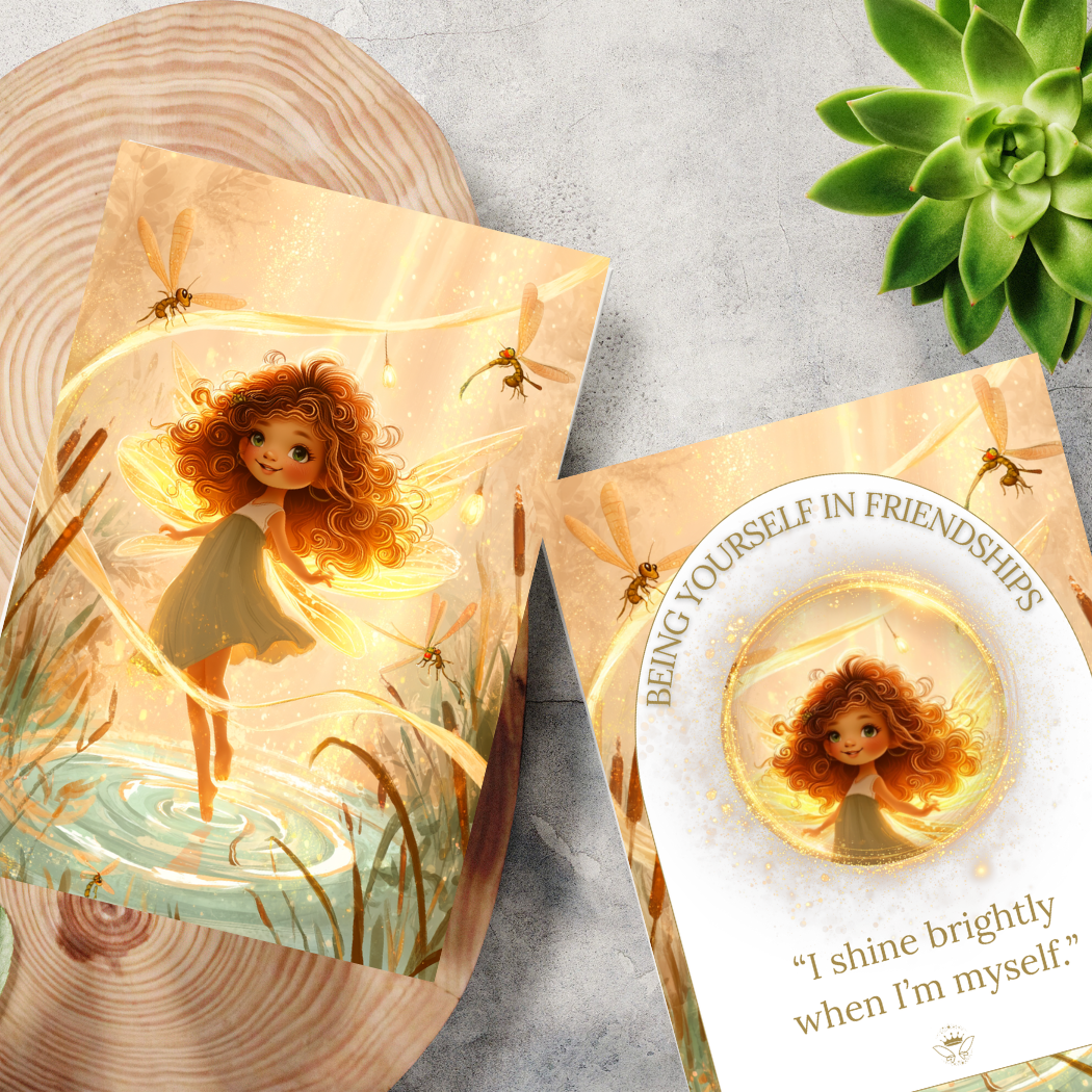 Decorative product with fairy illustration and motivational quote on a wooden surface.