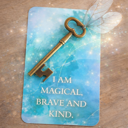 gold key on magical affirmation card