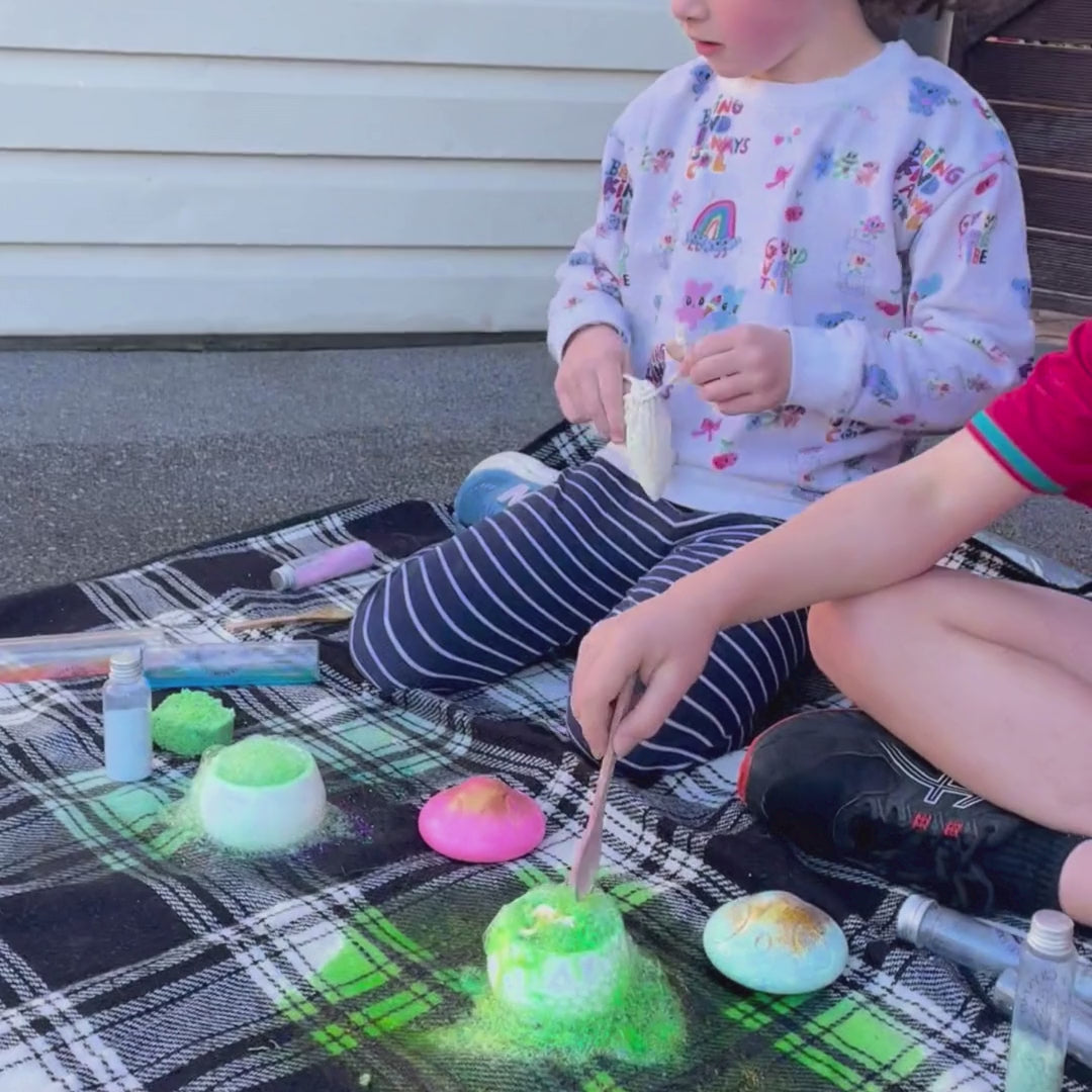 kids playing with mushroom potion pots and potion kits