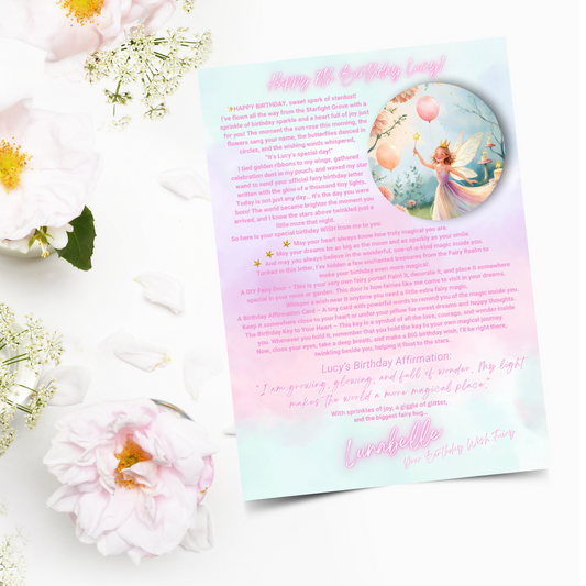Personalised birthday fairy letter from Luna Bell on shimmering paper