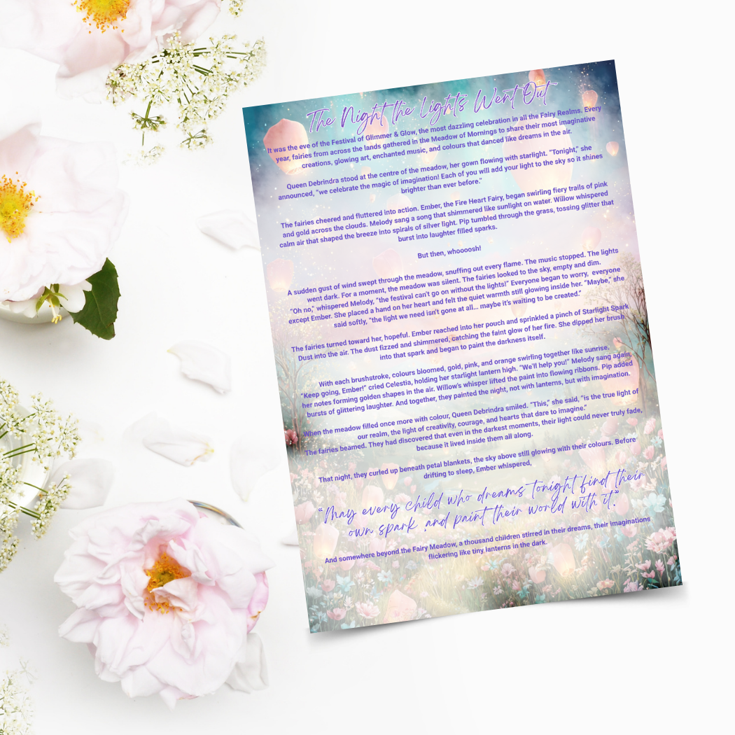Letter with fairy tale text on a floral background