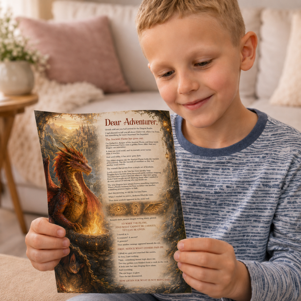 DRAGON REALM – Where Adventure Takes Flight Six beautifully illustrated letters from six Dragon Keepers, each revealing a new adventure and another corner of the Realm. + FREE Welcome Letter from Orinth